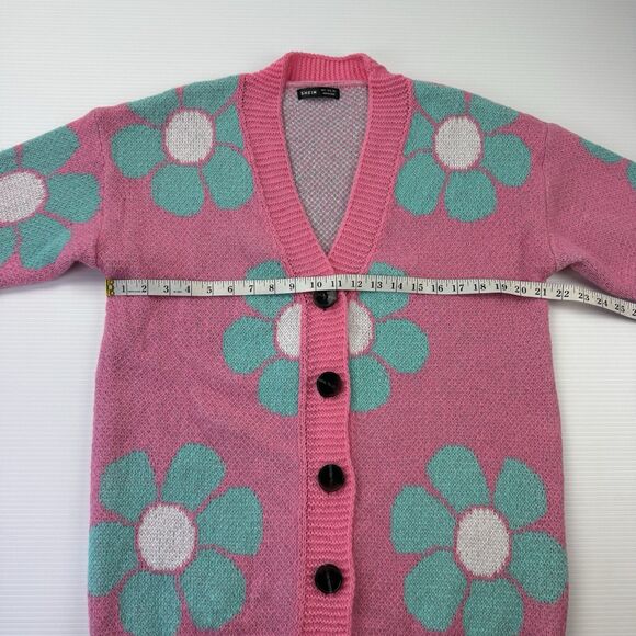 Pink Daisy Flower Cardigan Sweater Women’s S Oversized Y2K Retro Indie Boho - Picture 6 of 10
